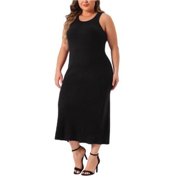Agnes Orinda Plus Size Black Knit Sweater Dress – Modern Minimalist Quiet Luxury - Picture 5 of 15